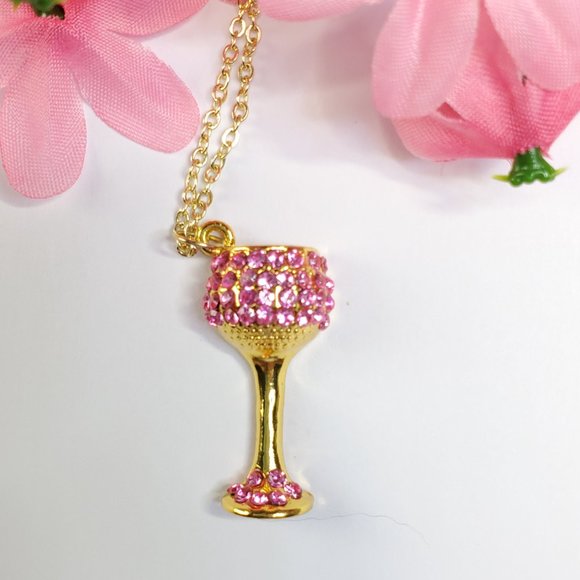 Pink Crystal Wine Glass Necklace - Picture 1 of 8